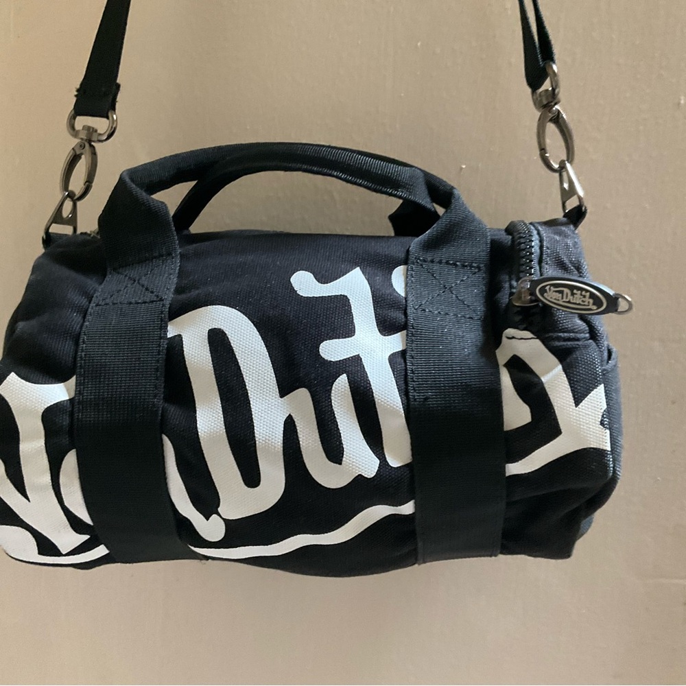 Von Dutch Y2K Black and White Duffel Bag Mini Crossbody Cylinder round tote - Picture 2 of 13